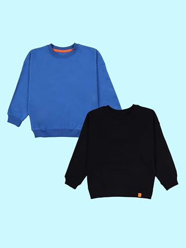 Image of KiddoPanti Boys Solid Round Neck Full Sleeve Fleece Sweatshirt | 60% Cotton 40% Polyester | Soft Warm Winter Pullover | Ribbed Cuffs & Hem | Casual Winter Sweatshirt for Kids