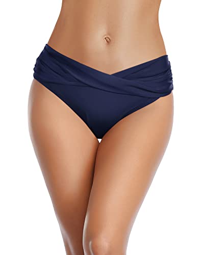 Image of Tempt Me Women Twist Bikini Bottom Moderate High Cut Bathing Suit Bottoms Ruched Swimsuit Bottom