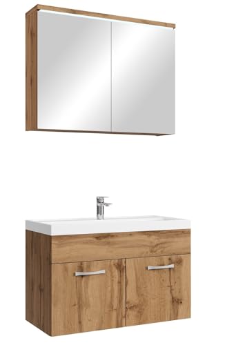 Badplaats B.V. Meuble de Salle de Bain Paso 02 80 x 40 cm lavabo Chene – Armoire de Rangement Miroir Armoire Miroir