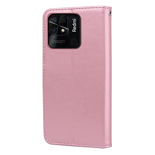 Ccsmall Wallet Case For Xiaomi Redmi 10A, [Wrist Strap] Rose Flower Cover With Credit Card Holder Cash Pockets Flip Phone Case For Xiaomi Redmi 10A Rs Pink #TOP2