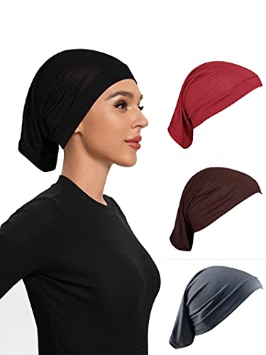 4 Pieces Hijab Undercap Hijab Underscarf Hijab Cap for Women (Black/Burgundy/Brown/Dark Grey)