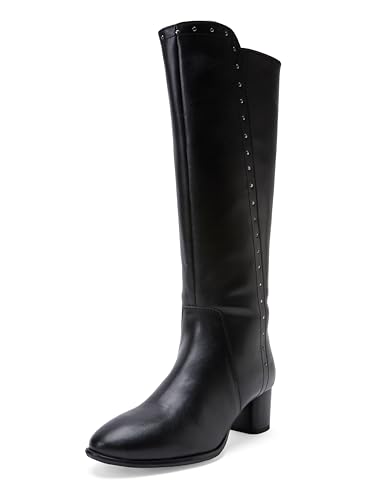 Image of ELLE Women's Knee-High Boots with Studded Trim and Low Block Heel