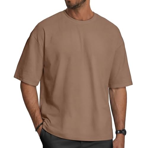 rosemia Oversized Tshirts for Men Crewneck Graphic Tees Basic Short Sleeve Loose Fit Tops, Chocolate Brown Color, M
