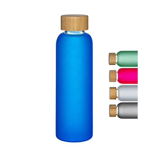 Artexia Botella de cristal de 500 ml, la botella de vidrio es ecológica con tapón de rosca de bambú, esta botella de vidrio es ideal para la oficina, yoga, fitness (azul)