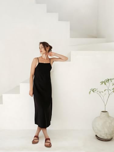 TEMOFON Women Summer Flip Flops: Genuine Leather Sandals, Cork Footbed, Comfortable Arch Support, Black/White/Brown/Nude Thong Sandals Size 5-113