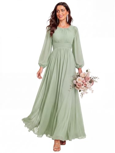 Image of Ever-Pretty Women's Chiffon Long Sleeve Formal Wedding Guest Dresses
