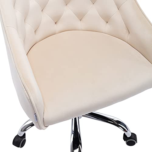 Ssline Modern Cute Desk Chair Elegant Velvet Home Office Computer Chair On Wheels Upholstered Swivel Task Chair W/Tufted Back Stylish Vanity Chairs For Girls Women (C Type-Beige) #TOP3