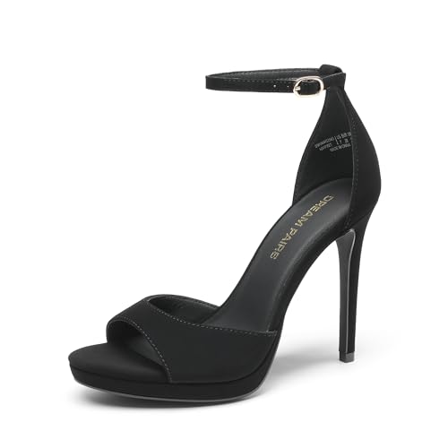 DREAM PAIRS Women's Heels, High Stilettos Ankle Strap Sexy Comfort Dress Shoes Wedding Bridal Pumps Sandals 7.5 Black-nubuck