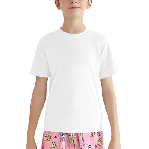 Youth Kids Rash Guard Shirts UPF 50+ Rash Short Sleeve Dry Fit Athletic Shirts T Shirt Running Workout Gym Swim Active Tee