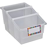 Really Good Stuff Chapter Book Library Bins with Dividers, Available in 19 Colors (Set of 4) – Versatile Organizer Bins with Removable Dividers for One, Two or Three Sections – Built-In Label Holder