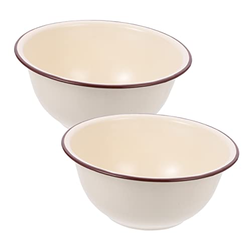 OFFSCH 2stücke Emaille Schüssel Retro Stil Vintage Emaillegeschirr Für Kochen Salat Obst Waschen Komfortable Nutzung Traditionelles Design