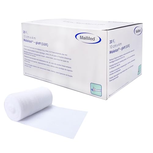 Maielast - Vendas de gasa (10 cm x 4 m, 20 unidades, muy elásticas, sin látex, 60% elásticas, 4 m de longitud, especialmente adecuadas para fijación de apósitos para heridas)