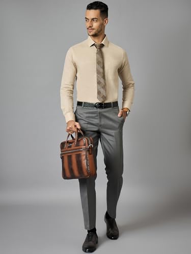 Image of LOUIS STITCH Mens Beige Cotton Linen Full Sleeves Regular Fit Formal Shirt (US402-S1-BERF)