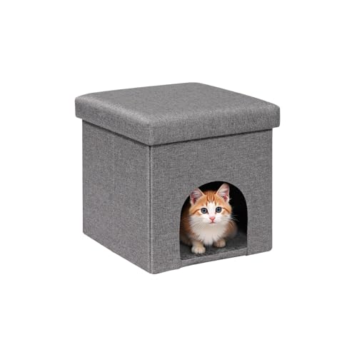PINPLUS Cuccia per Gatti con Cuscino, Sgabello Pieghevole per Gatto, Cubo Contenitore Stabile con Coperchio Rimovibile, Rifugio Accogliente per Dormire e Giocare