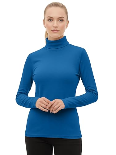 Love My Fashions® Women's Turtle Polo Neck Long Sleeve Plain Top Stretchy Pullover High Neck Ladies Denim Blue