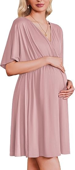 ELESOL Labor and Delivery Gown for Hospital 3 in 1 Short Sleeve Maternity Nursing Dress Nightgown