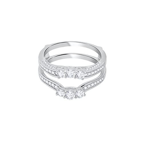 0.88 Carat Round Cut Lab Grown Diamond in 14K White Gold Plated 925 Sterling Silver Enhancer Guard Wedding Ring (VS-SI Clarity, G-H Color)