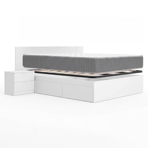 DEKIT - Pack Ahorro Dormitorio Cama Alice de 4 cajones con Cabezal len con 1 Colchón viscoelástico con muelles ensacados Aurea 150 x 190cm y 1 Somier de Lama Ancha