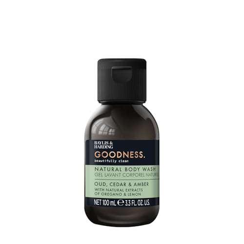 Baylis & Harding Goodness Oud Cedar & Amber Body Wash 100 ml (Pack of 1) - Vegan Friendly