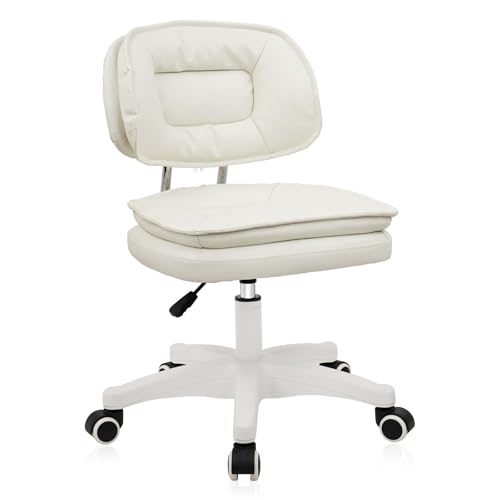 KLASIKA Small Rolling Stool with Backrest - 360 Swivel Rolling Chairs with Wheels Adjustable Height Armless Vanity Chair Thickened Seat Cushion Stool Chairs for Spa Shop Salon Massage Beige