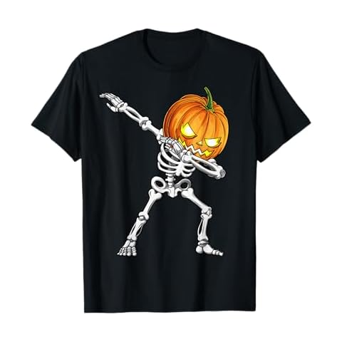 Halloween Boys Dabbing Skeleton Scary Pumpkin Jack O Lantern T-Shirt Cover