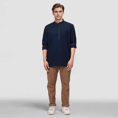 Image of Raymond Ethnix Mens Fancy Blue Short Kurta