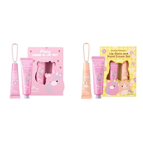 TONYMOLY x Squishmallows Patty the Cow & Peachy Pastures 2-Set Skincare Bundle, Strawberry & Peach Hand Cream, Strawberry Shortcake & Sheer Peach Lip Gloss, Korean Skincare Gift Sets