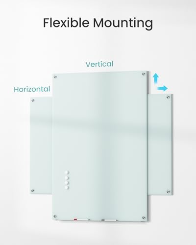 VUSIGN Glass Dry Erase Board for Wall, 36\" x 24\" Magnetic Dry Erase Board, Large Frameless Mounted White Board Dry Erase for Office, Home, School