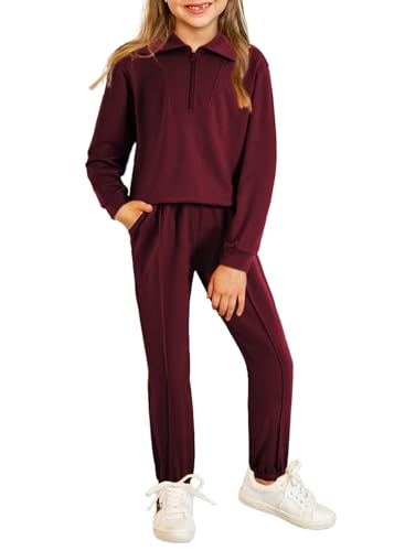 Image of blibean Girls Fall Sweatsuits Half-Zip Collared Sweatshirt & Jogger Pants Set School Tracksuit Size 6-15 Years