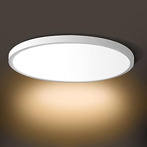LED Flush Mount Ceiling Light Fixture, 2800K Warm White 24W(240W Equivalent) 12 Inch Flat Round Modern Ceiling Lighting, 3200LM Ceiling Lamp for Bathroom Porch, Kitchen, Bedroom, Living Room, Hallway Cover