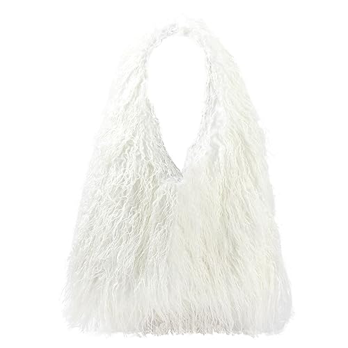 Image of Aisi Women Faux Fur Tote Bag Fluffy Plush Shoulder Bags Soft Casual Hobo Bag Big Capacity Shopping Bag