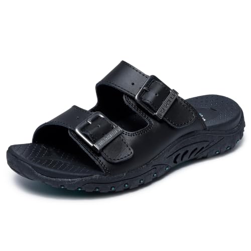 Skechers Womens Reggae-Jammin Sandals | Oiled Leather Upper Double Adjustable Metal Buckles Contoured Cushioned Footbed Wide Fit product thumbnail 11