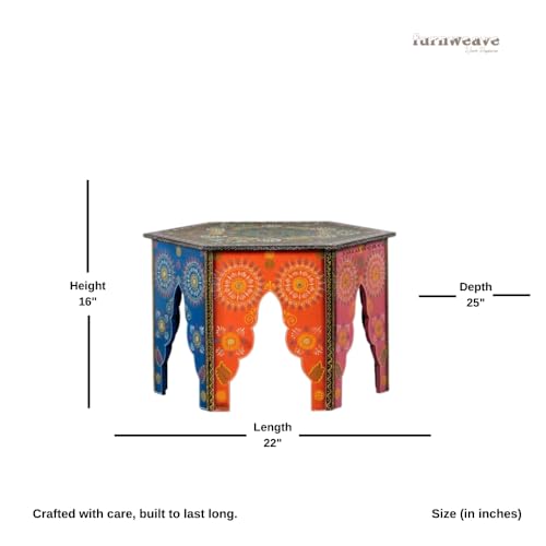 Image of Wooden Coffee Table for Living Room | Solid Wood Handcrafted Center Table for Living Room with with Hand-Painted Floral Design | Tea Table for Living Room Furniture for Home (Handpainted)