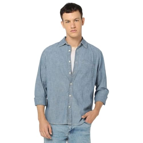 Image of Gap Men Slim Fit Full Sleevesd Collared Chambray Shirt