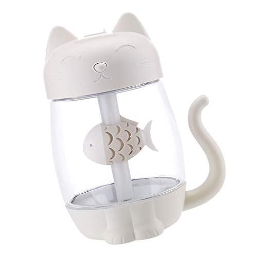 #N/A 3 in 1 Portable Cute Cat Air Humidifier Cool Mist Maker, LED Lamp Ninght Lamp, USB Fan for Desk Travel Office Car Bedroom - White