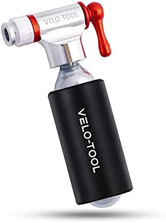 Velo-Tool CO2 Inflator Bike Pump  Premium, Quick & Lightweight + 5 x 16g CO2 Canisters / Cartridges With Insulation Foam Grip - Presta & Schrader Valve Compatible  Mountain, Road and BMX Bikes