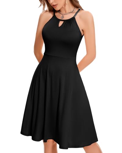 Image of ANYFITTING Built in Bra Halter Dresses for Women 2026 Summer Pockets Dress Flowy Midi Sundresses Beach Vacation