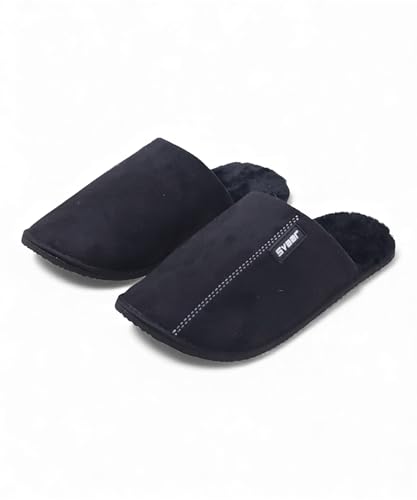 Image of SVAAR Men's Warm Winter Slippers, Cozy Fur Flip Flop Slip-On House Shoes, Indoor Bedroom Slides & Closed-Toe Home Clogs Sandals