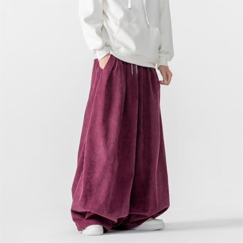 Seidarise Men's Corduroy Pants Straight Baggy Wide Leg Stretch Elastic Waist Drawstring Relaxed Fit Trousers Pant4