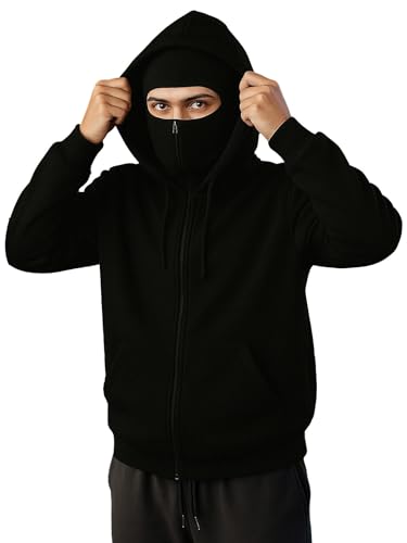Image of JUGULAR Men's Cotton Solid Hooded Neck Full Sleeve with Mask Sweatshirt