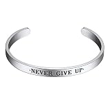 PROSTEEL Armband Edelstahl Offener Armreif mit Inspirierende Wörter Gravur Partnerarmband Freundschaftsarmband Damen Herren Armsprange Armschmuck Geschenk, Modell 3-Silber