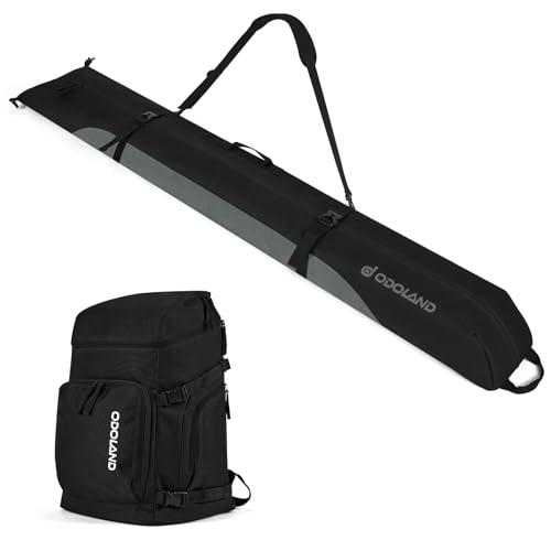 Odoland 2M Ski Bag & 50L Boot Backpack Combo, Padded Snowboard Bags & Ski Boot Bag for Air Travel, Waterproof Snow Ski Bags Fit Skis Up to 200CM for S