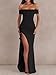 LAGSHIAN Women's Elegant Bodycon Off Shoulder Sleeveless High Split Ruched Long Formal Evening Dress Black