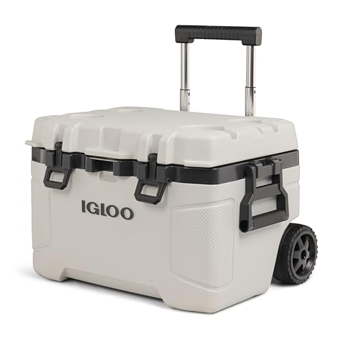 Igloo Trailmate 52Qt Wheeled Cooler, Insulated Hard Shell Ice Chest, Bone