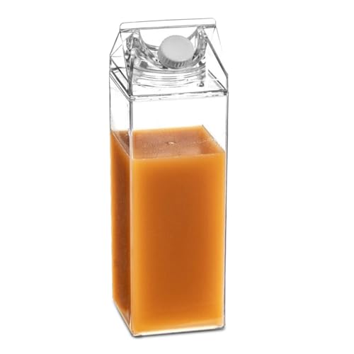 TIENDA EURASIA – Botella de Agua de Cartón de Leche | Material Polipropileno Plástico Transparente | 1000 ml | Reutilizable | Botellas de Agua Transparentes (Zumo)