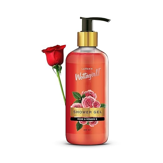 Layer'r Wottagirl Shower Gel Rose & Vitamin E for Women 300ml | Paraben-Free Body Wash with Delicate Rose Fragrance | Non-Toxic, Vegan & Cruelty-Free Skin Cleanser