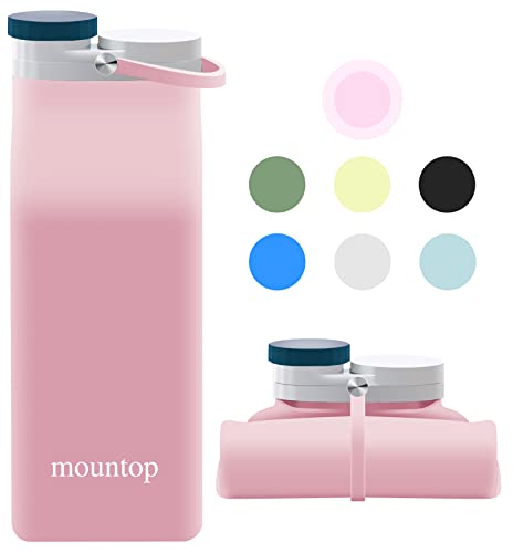 Mountop Collapsible Water Bottle, Portable Food Grade Silicone Foldable Travel Reusable Leak Proof Water Bottles For Traveling Running Fitness Bpa Free, 20Oz, Pink #TOP11