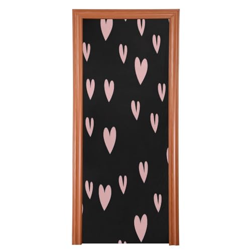 FLildon Hearts Black Valentine's Day Door Cover Decoration, Party Accessory Porch Decor for Festive Ornament Room Door Covers 32 x 79 Inch
