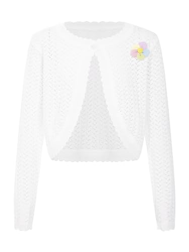 Girls Long Sleeve Knitted Bolero Cardigan Shrug Coat Flower One Button Cropped Sweater Jacket Dress Cover Up