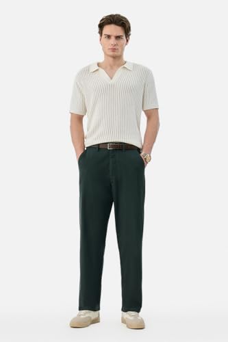 Image of SNITCH Men Casual Wear Chinos | Baggy Fit Wide-Leg Solid Trousers | Stretchable Cotton Blend Pants for Summer Outings